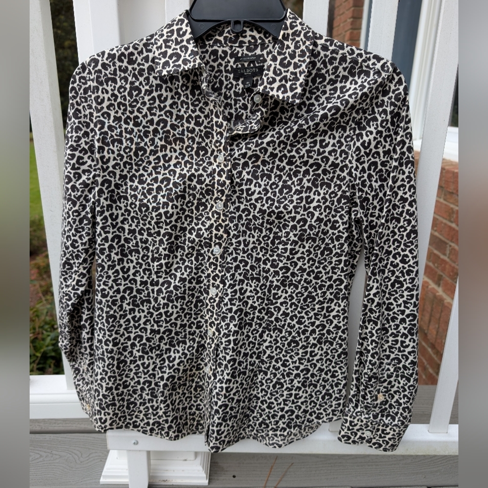 Talbots Leopard Print Button-Up Shirt 4P